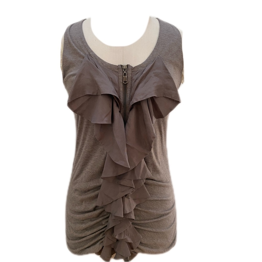 Elegant Brown Ruffle Front Women's Top